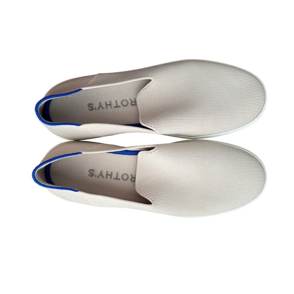 Rothy’s The City Slip-On Sneakers Women’s Size 9 Cream Tan Blue Trim Washable